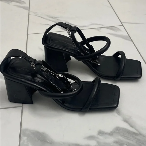 Free People Black Heeled Sandals with Chain Detail. Sz 38 - Picture 3 of 11